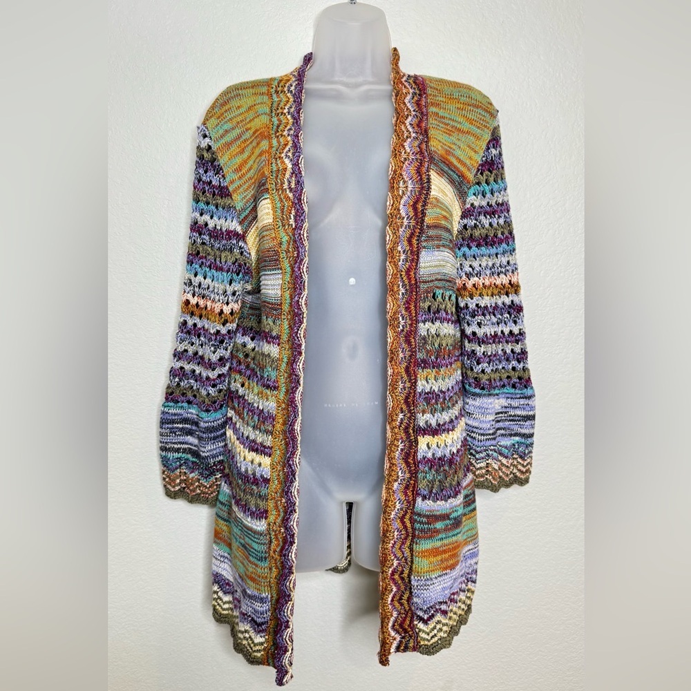 Ali Miles Open Front Cardigan Sweater Crochet Multicolored Art to Wear Artsy